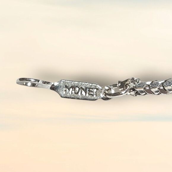 Vintage Monet Silver Herringbone Chain Bracelet 7" Classic Flat Link Smooth - Picture 4 of 7